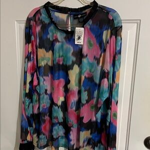 Ashley Stewart Vibrant Multicolor Floral Blouse